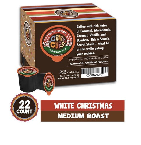 CRAZY CUPS FLAVORED COFFEE 22 Ct PODS KEURIG RCL K-CUPS WHITE CHRISTMAS