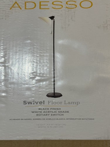 New Adesso Swivel Floor Lamp Black Plastic Shade, Smart Outlet Compatible 1 Bulb