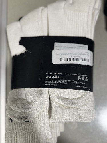 NEW NIKE EVERYDAY WHITE COTTON CUSHIONED CREW SOCKS UNISEX M-8-12 W-10-13 6 Ct