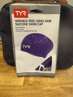 TYR Long Hair Wrinkle Free Silicone Swim Cap Light Purple Adults 16 +