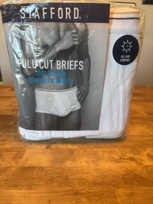 Stafford 6 Full Cut White Men's Briefs 100% Cotton Size 38