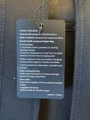 AUGIE DEAN DIAPER CHANGING BAG TOTE-FOLD OUT STATION STROLLER STRAPS WATERPROOF