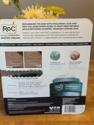 RoC Advanced Hydration+ Water Cream 2-Pack 1.7oz Each Hyaluronic Acid NO BOX