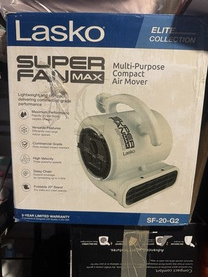 Multi-Purpose Compact Air Mover Fan, Portable, 3 Speed, Lasko Super Fan Max NEW