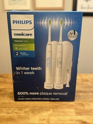 Brand New Philips Sonicare Optimal Clean 2-Pack HX6829 White Toothbrushes