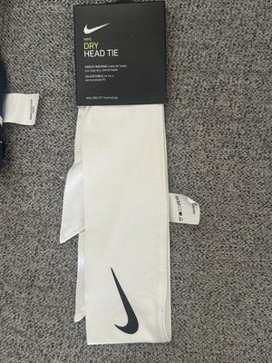Nike Dri-FIT Dry Head Tie White Adjustable Sweat-Wicking Headband NWT