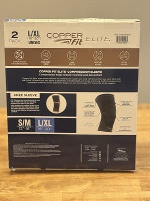 Copper Fit Elite Compression Knee Sleeve 2 Pack L/XL 16-20" Airflow Technology