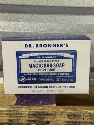 Dr. Bronner’s All-Pure Castile Magic Bar Soap – Peppermint 5 Oz (6-Bar Box)