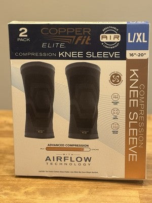 Copper Fit Elite Compression Knee Sleeve 2 Pack L/XL 16-20" Airflow Technology