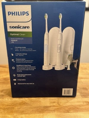 Brand New Philips Sonicare Optimal Clean 2-Pack HX6829 White Toothbrushes