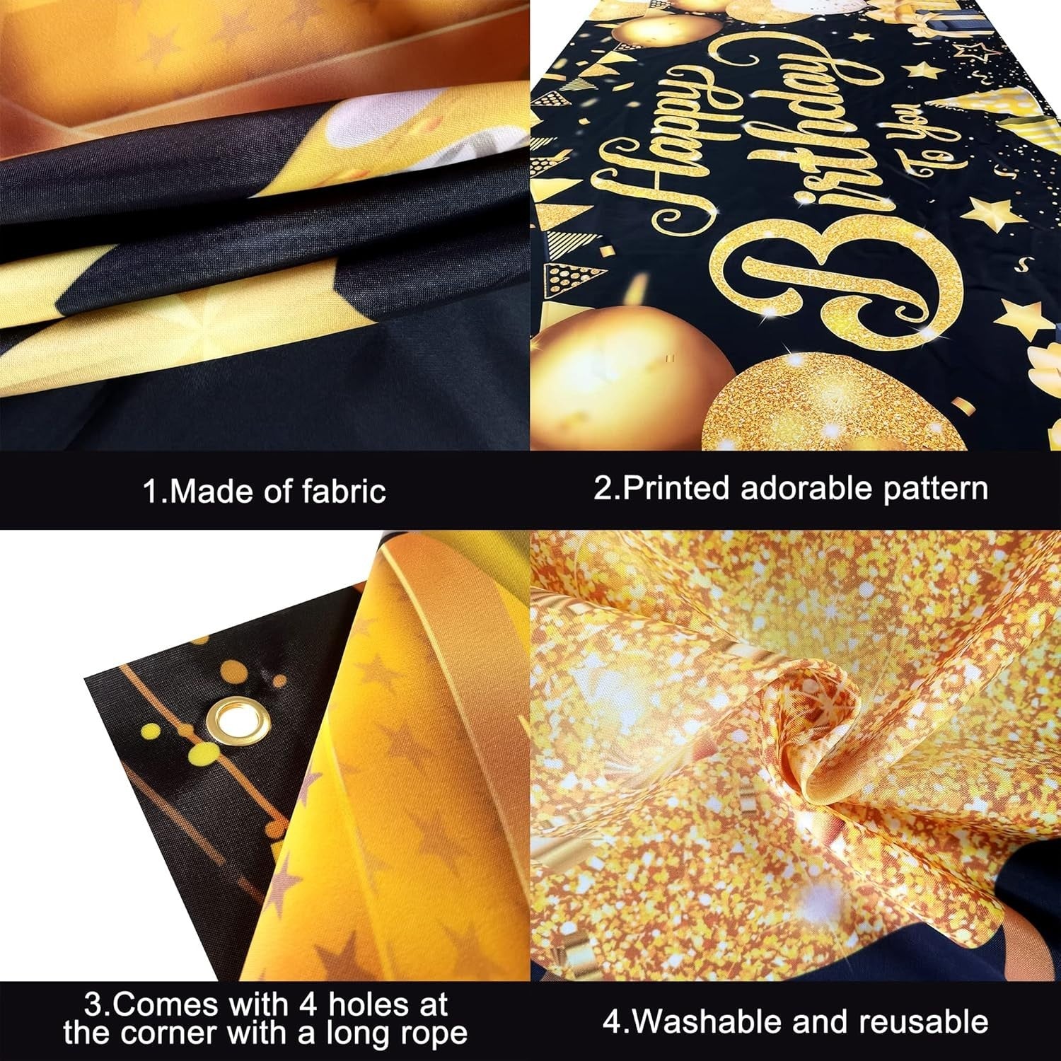 KatchOn, Black & Gold Happy Birthday Back Drop Photo Booth Banner, 72x44 Inch