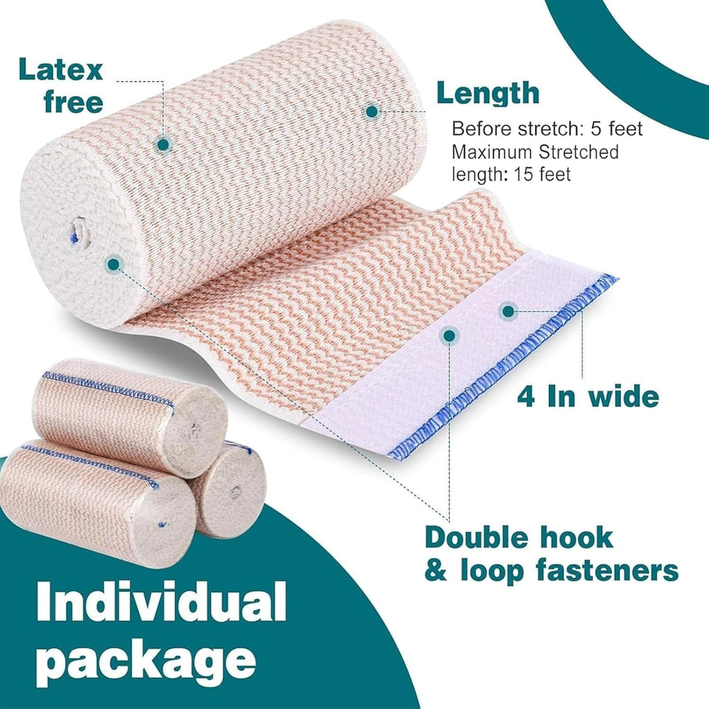 AZEN Premium 6 Pack Elastic Bandage Wrap 4 Inch Compression Wrap Bandage for Leg