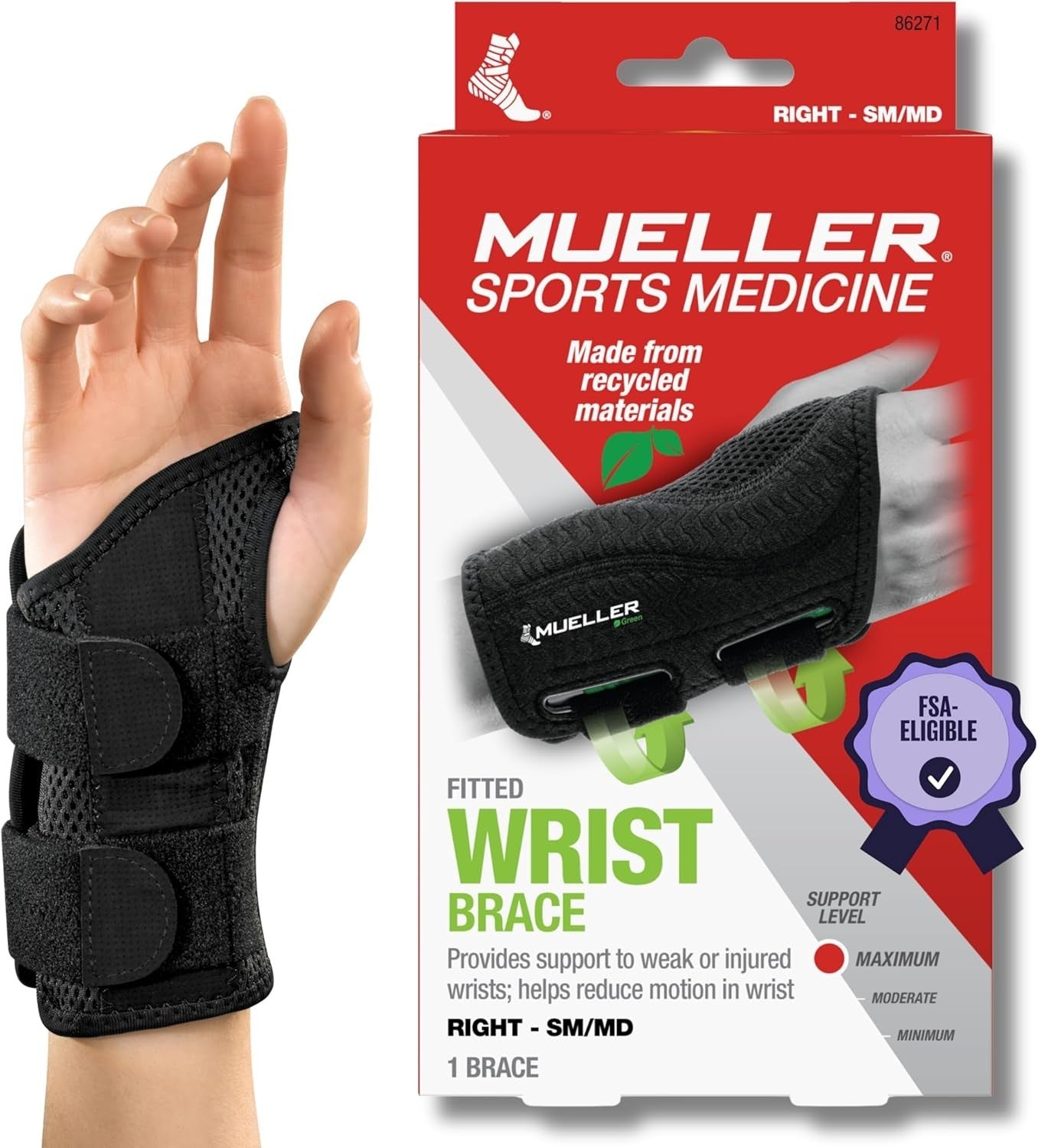MUELLER Sports Medicine Green Fitted Wrist Brace for Men Women Support Carpal R
