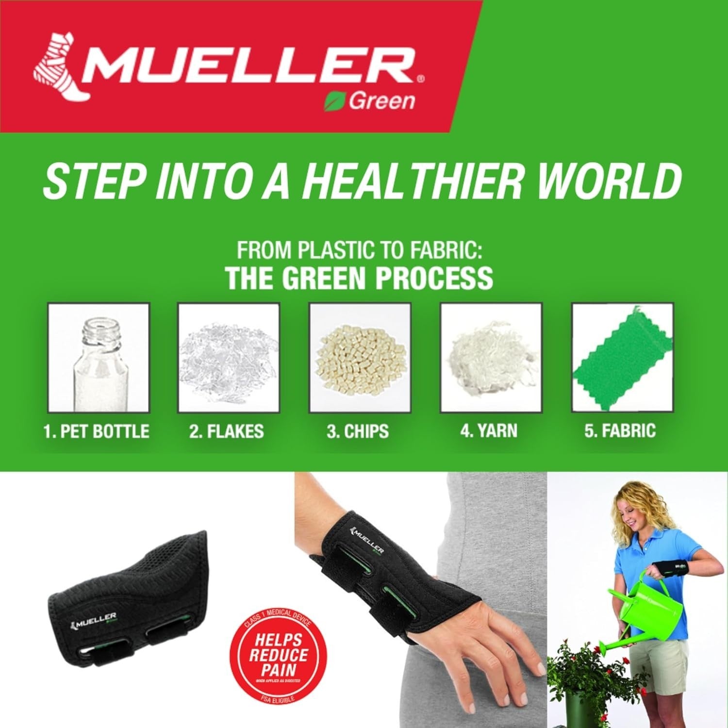 MUELLER Sports Medicine Green Fitted Wrist Brace for Men Women Support Carpal R