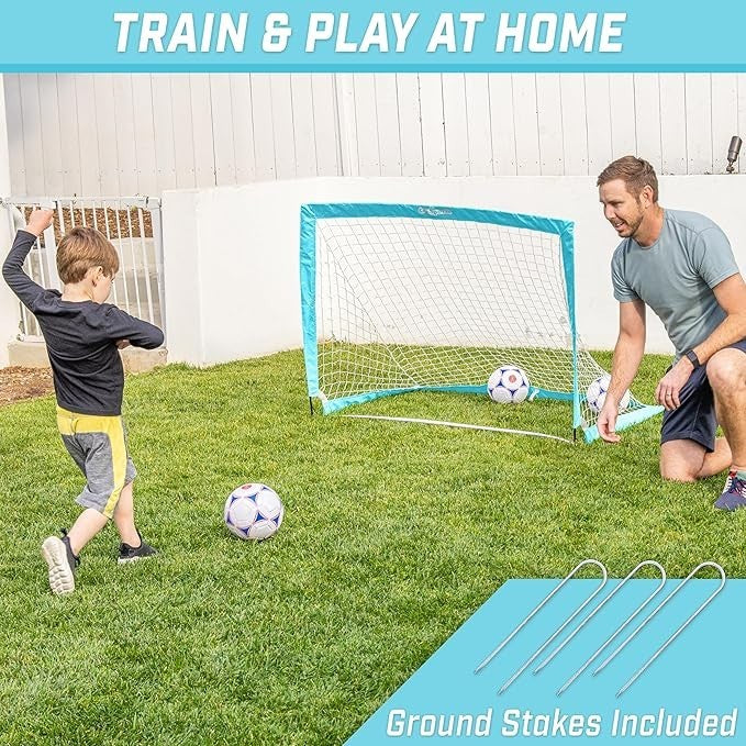 Portable Soccer Goals for Kids-Light Blue- 4x3 Ft Pop up net Go Sports Net