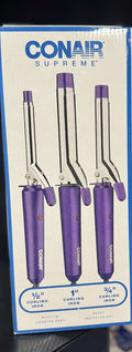 BRAND NEW CONAIR SET OF 3 CURLING IRONS 1/2”, 1”, 3/4” SZ BUILT IN COUNTER REST